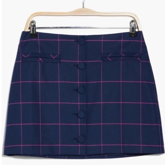 Trina Turk East Village Navy and Pink Windowpane Plaid Mini Skirt - Picture 1 of 3